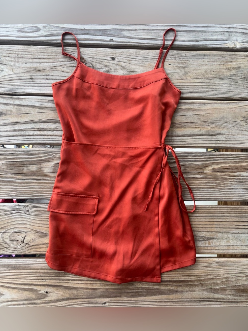 Urban Outfitters Burnt Orange Satin Wrap Romper Skort Y2K Going Out XS